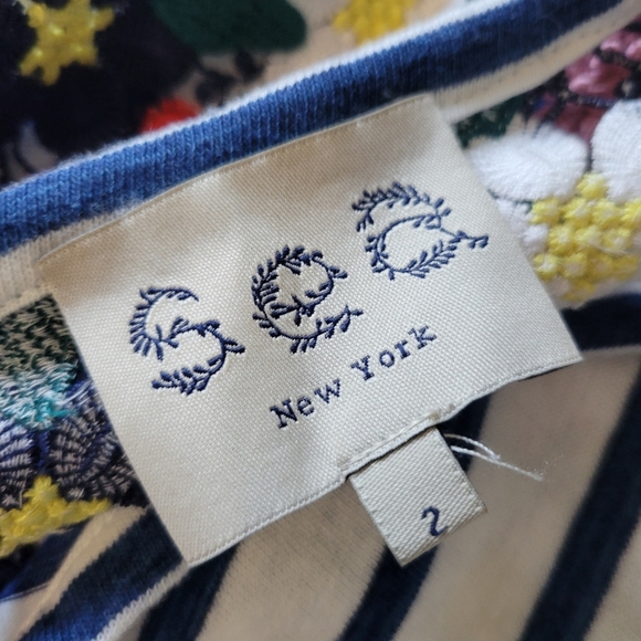 Sea New York Womens Floral Embroidered Striped Tee Blue Size 2 - Picture 5 of 9